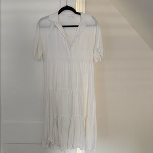 Mango White Buttoned Polo Collar Midi Sundress